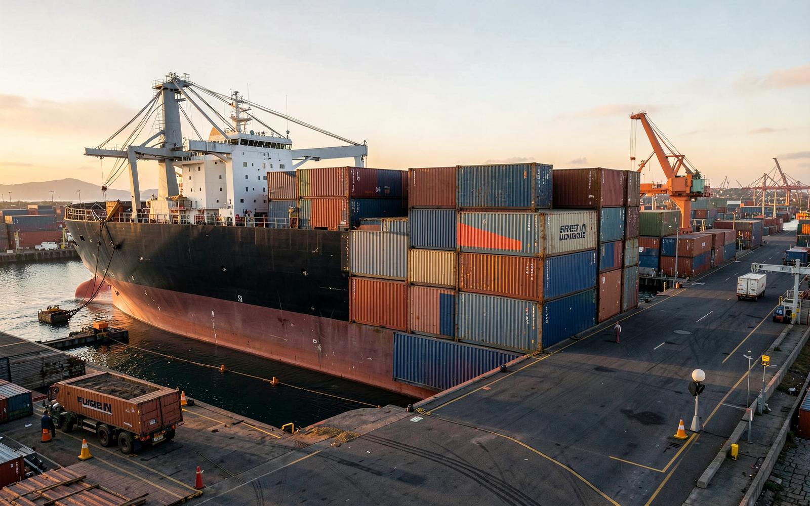Sea freight operations at a commercial port